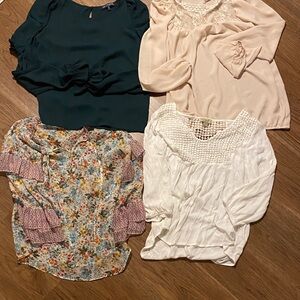 Elegant Women's Blouse Collection - Green, Cream, Floral, White sheer tops